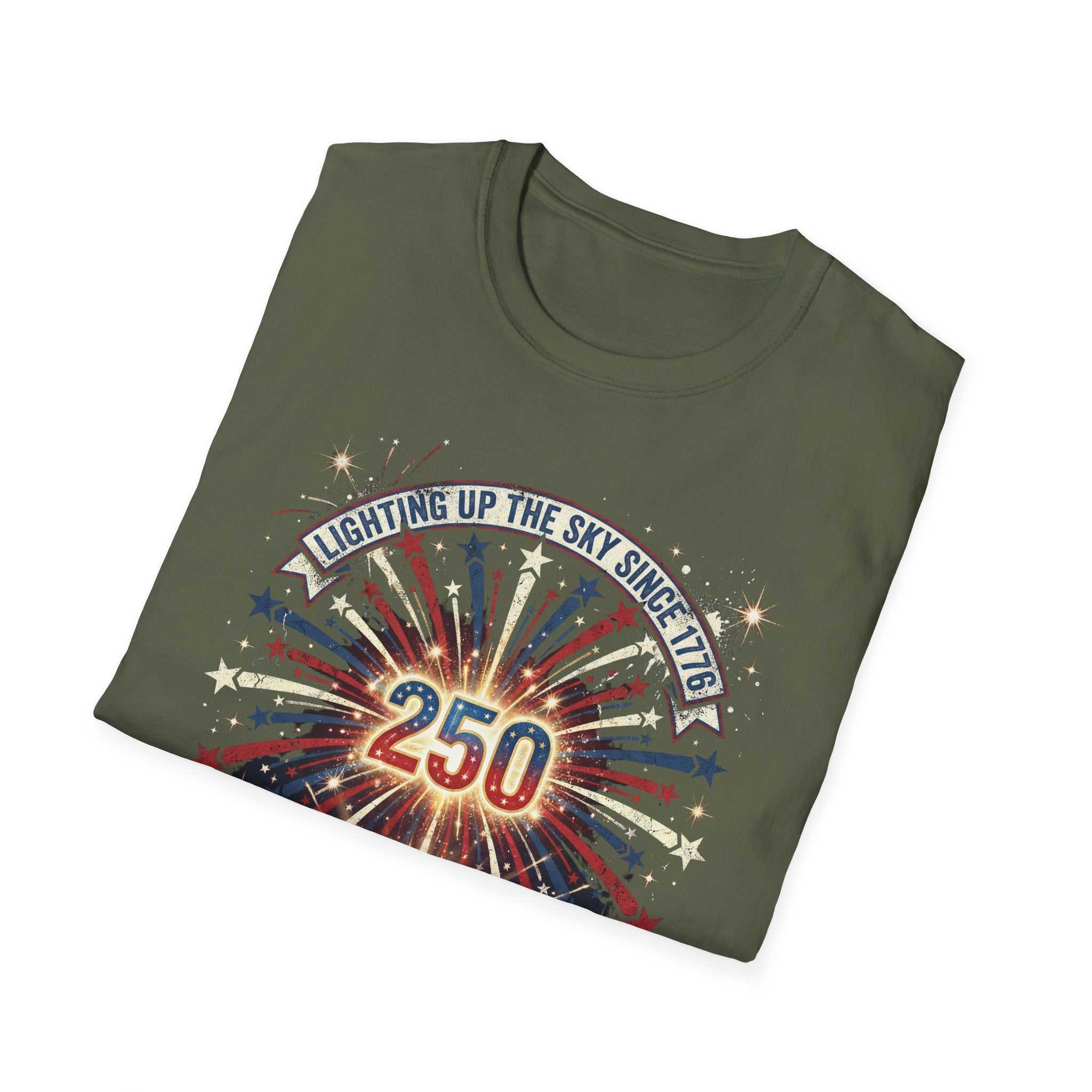 Independence Day 250th Celebration T-Shirt — "Lighting Up the Sky Since 1776" Patriotic Tee