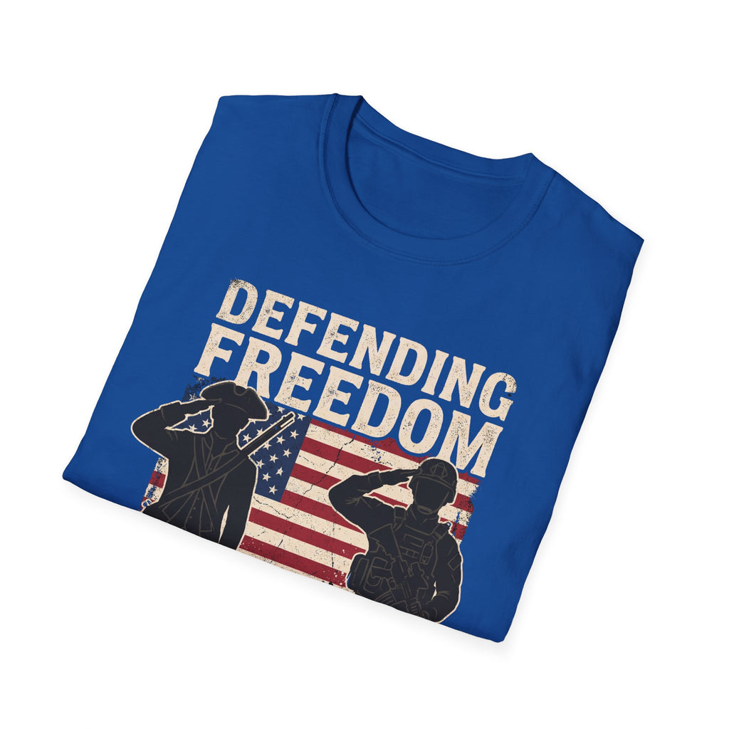 Defending Freedom T-Shirt — Patriotic Salute 1776–2026 American Flag Tee