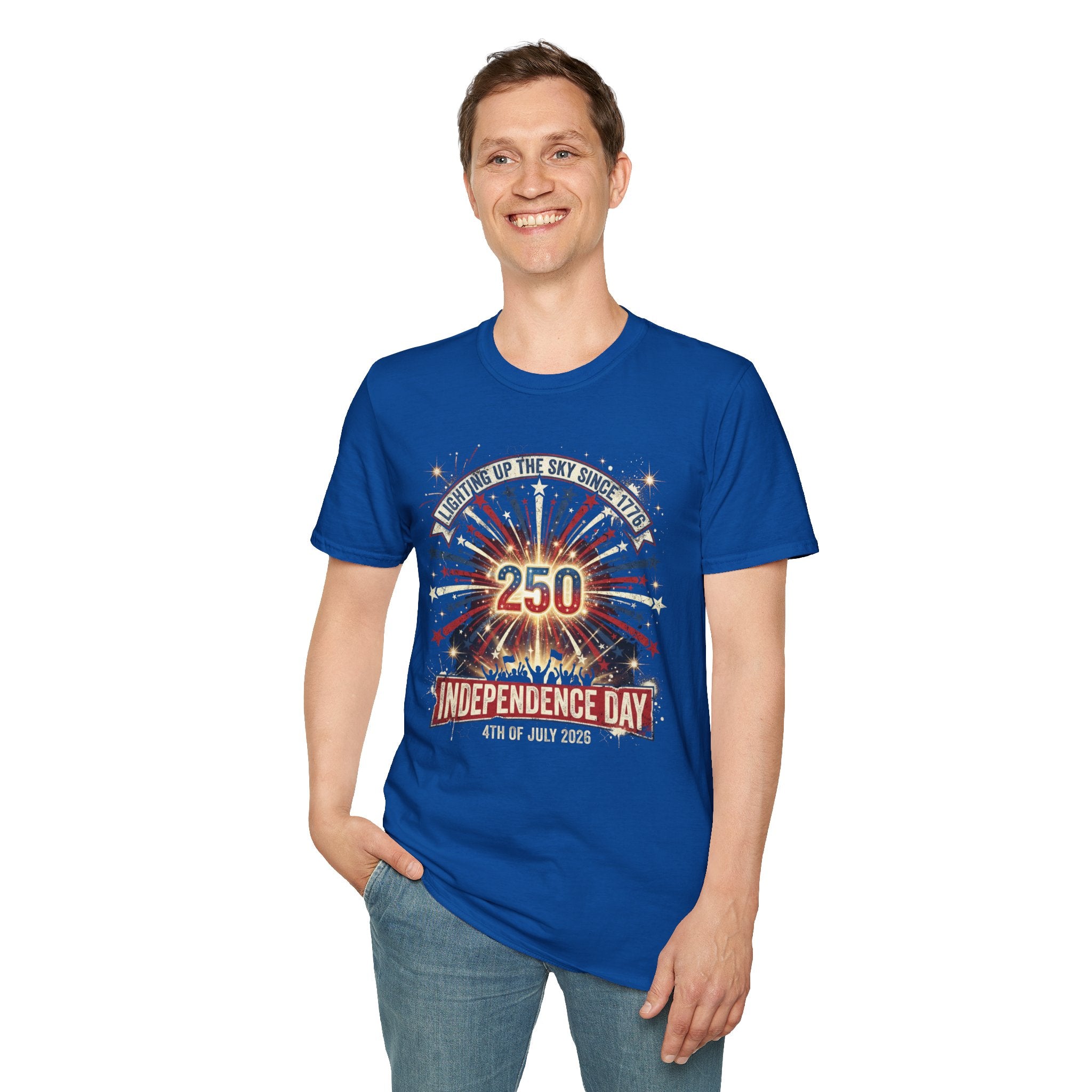 Independence Day 250th Celebration T-Shirt — "Lighting Up the Sky Since 1776" Patriotic Tee