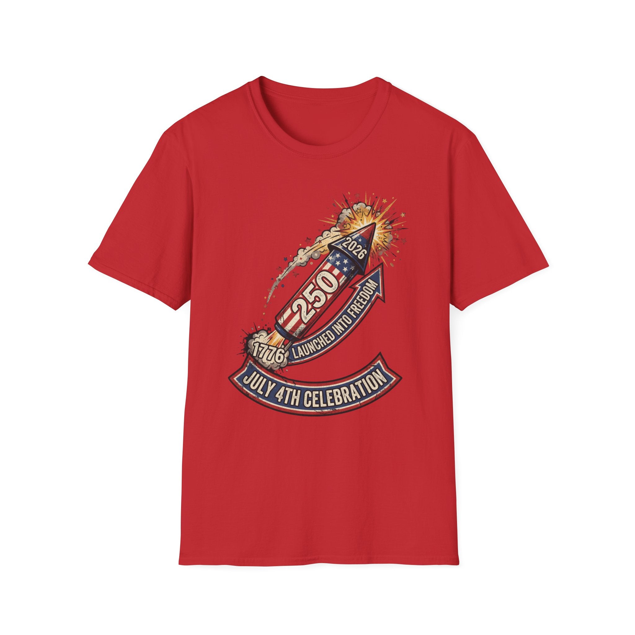 July 4th Rocket Firework T-Shirt — 250th American Independence Celebration Tee