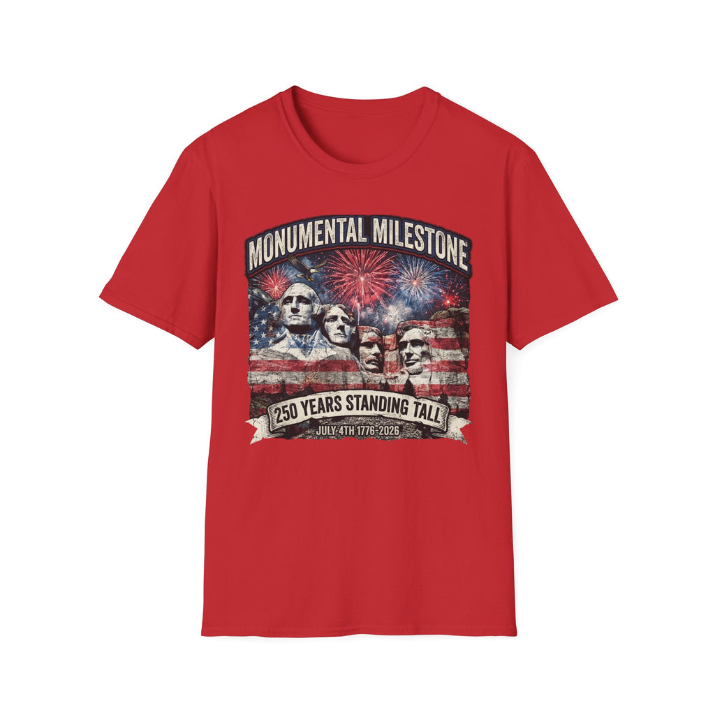 Mount Rushmore 250th Anniversary T-Shirt – "Monumental Milestone" Patriotic Fireworks Tee