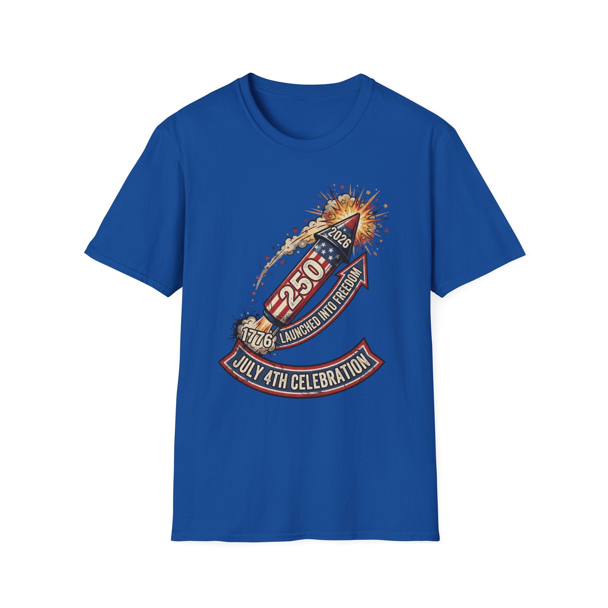 July 4th Rocket Firework T-Shirt — 250th American Independence Celebration Tee
