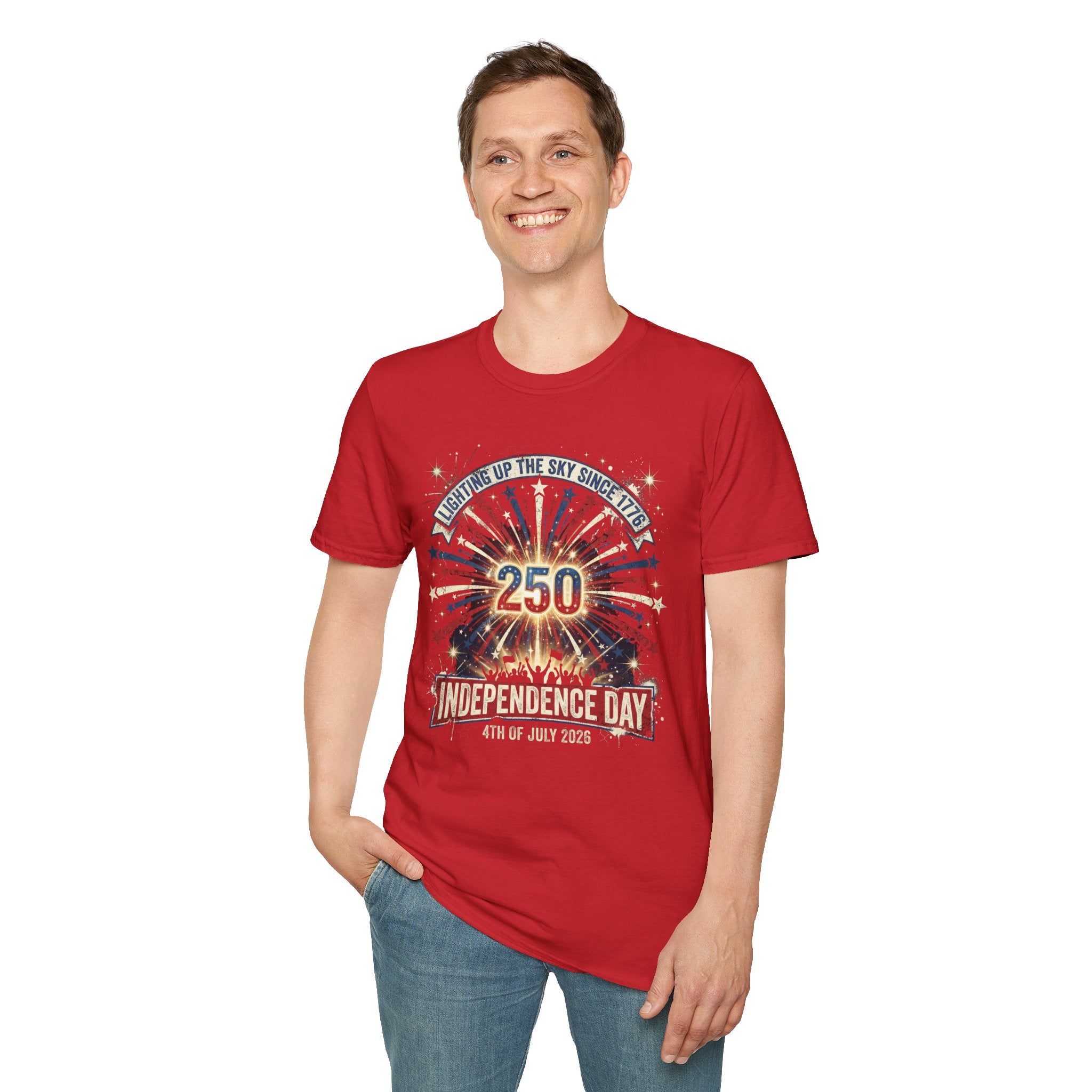 Independence Day 250th Celebration T-Shirt — "Lighting Up the Sky Since 1776" Patriotic Tee