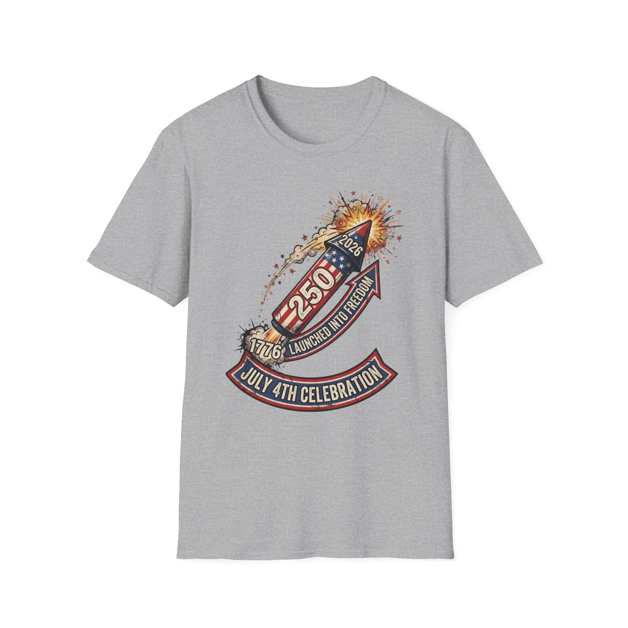 July 4th Rocket Firework T-Shirt — 250th American Independence Celebration Tee