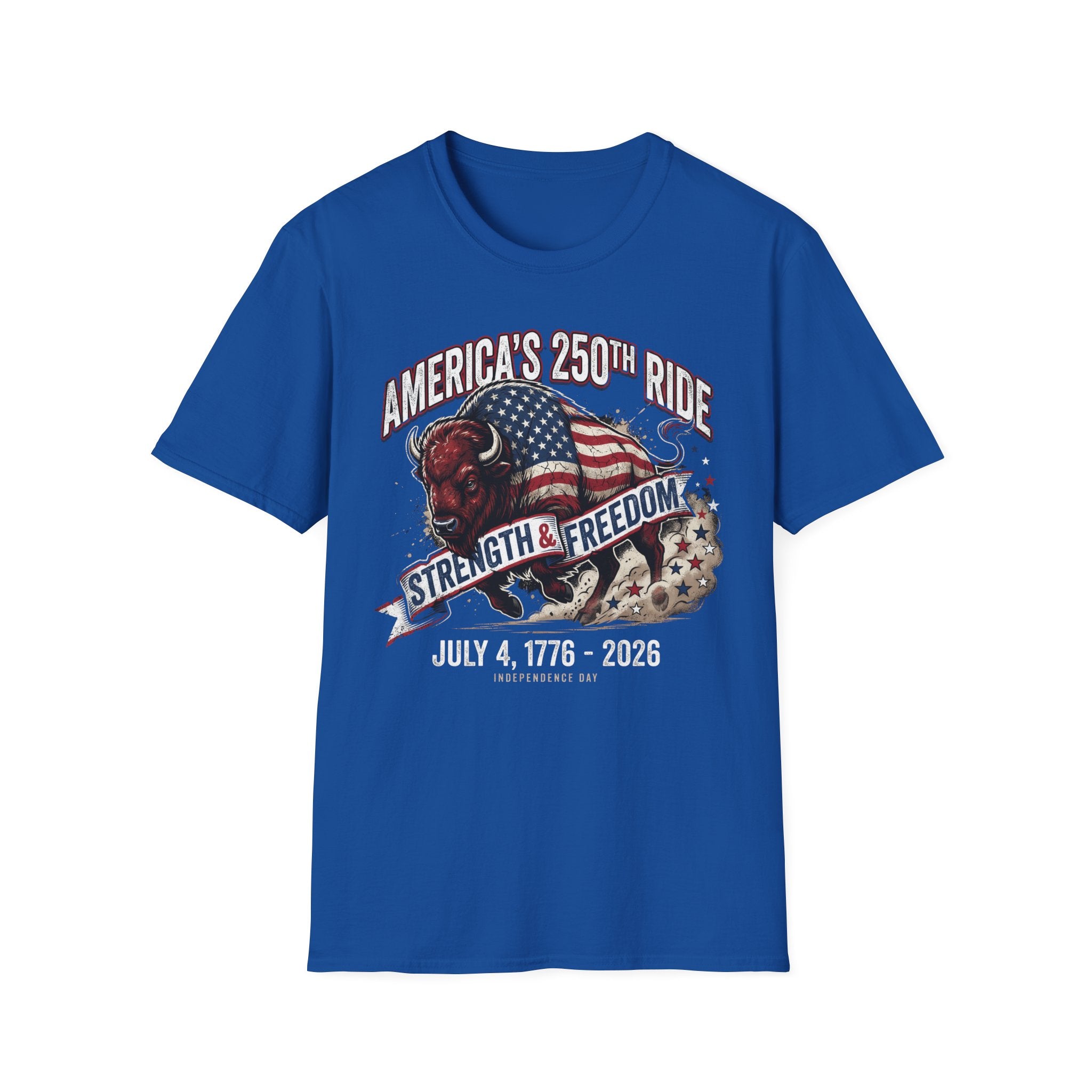 America's 250th Ride T-Shirt – Strength & Freedom Patriotic Buffalo Tee