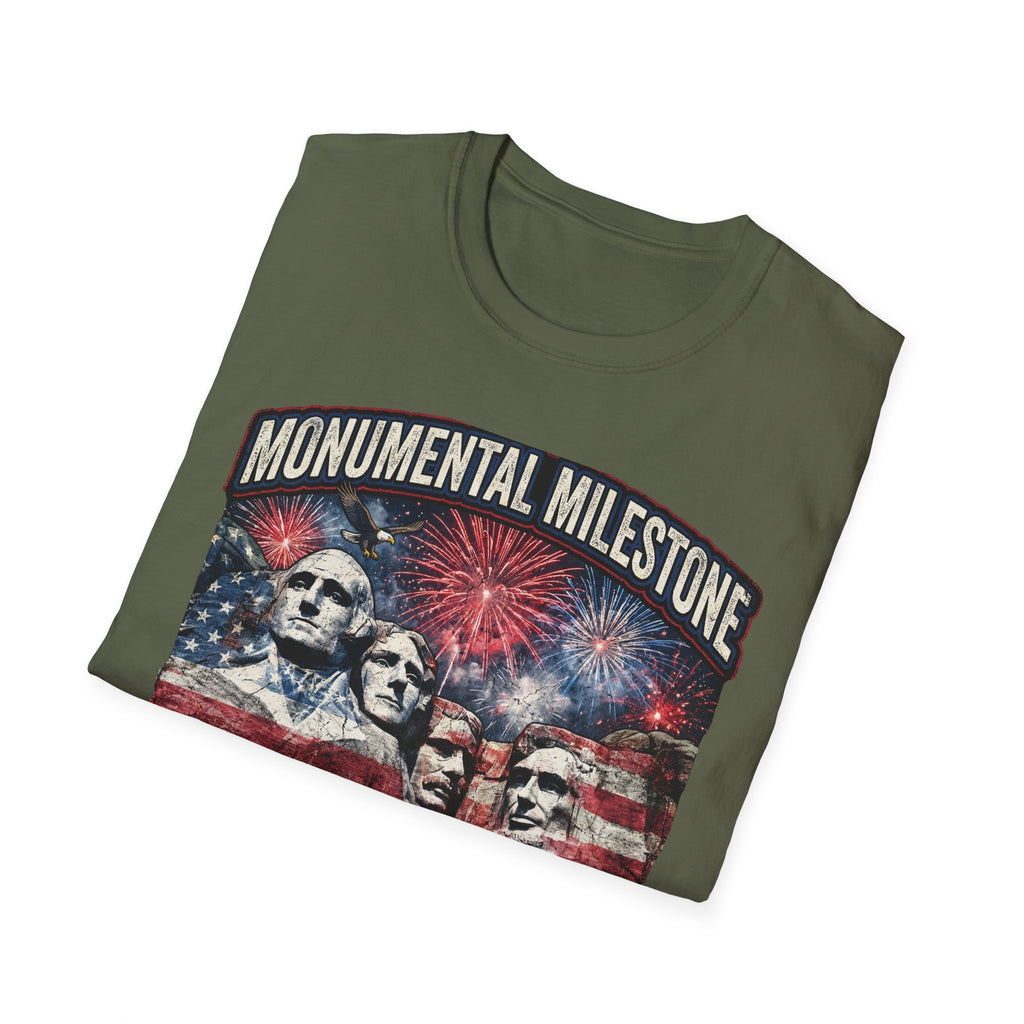 Mount Rushmore 250th Anniversary T-Shirt – "Monumental Milestone" Patriotic Fireworks Tee