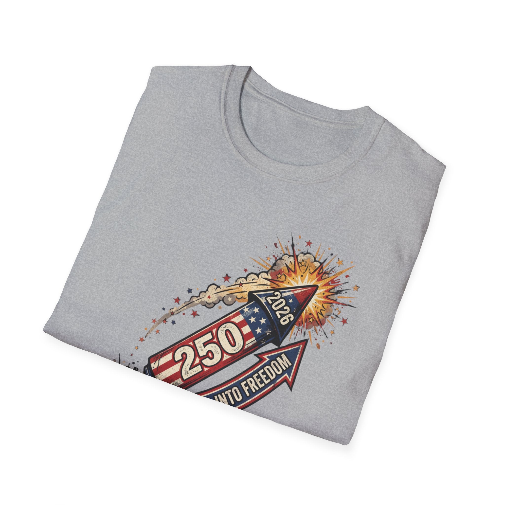 July 4th Rocket Firework T-Shirt — 250th American Independence Celebration Tee