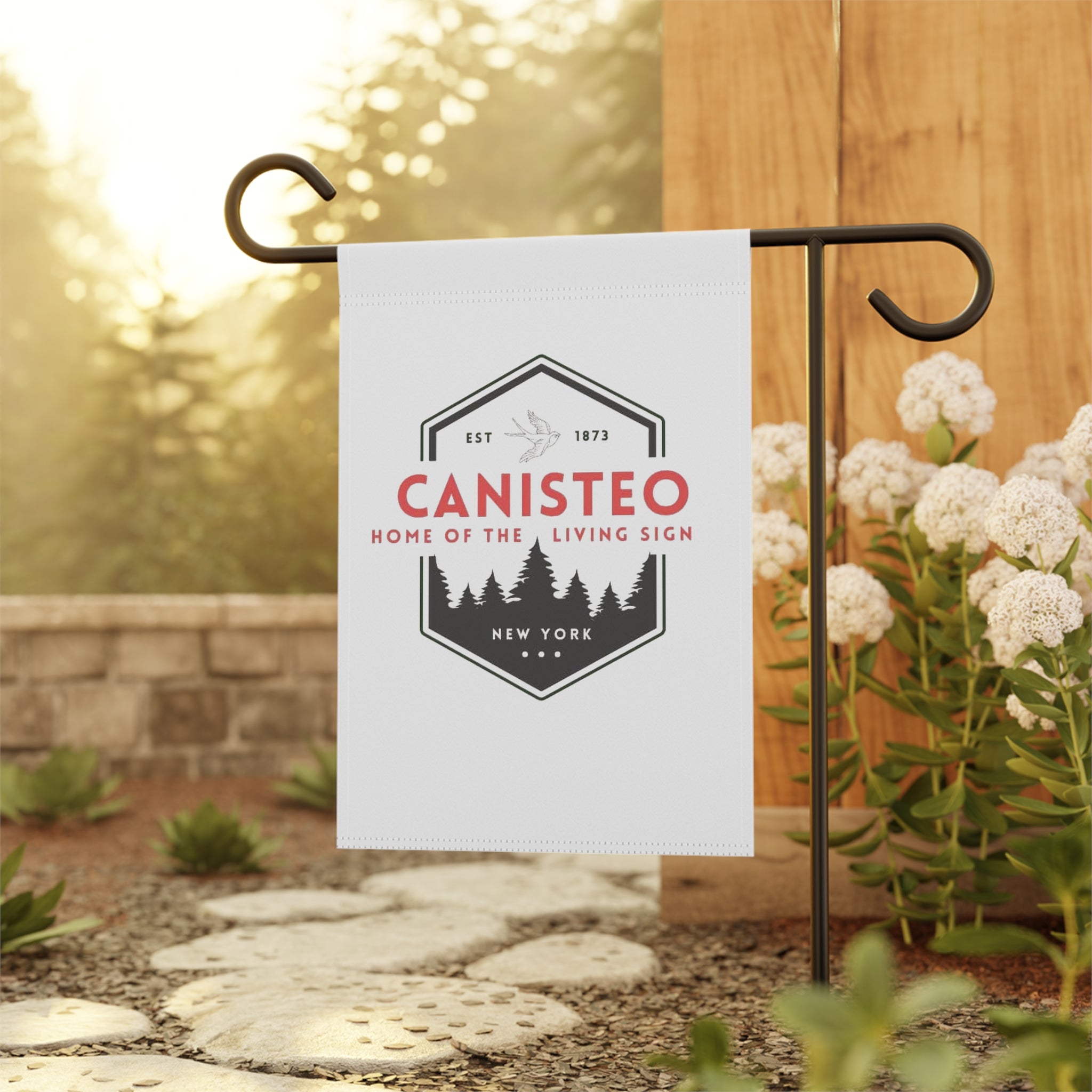 Canisteo Vintage Forest Garden Flag – Home of the Living Sign Decorative House Banner