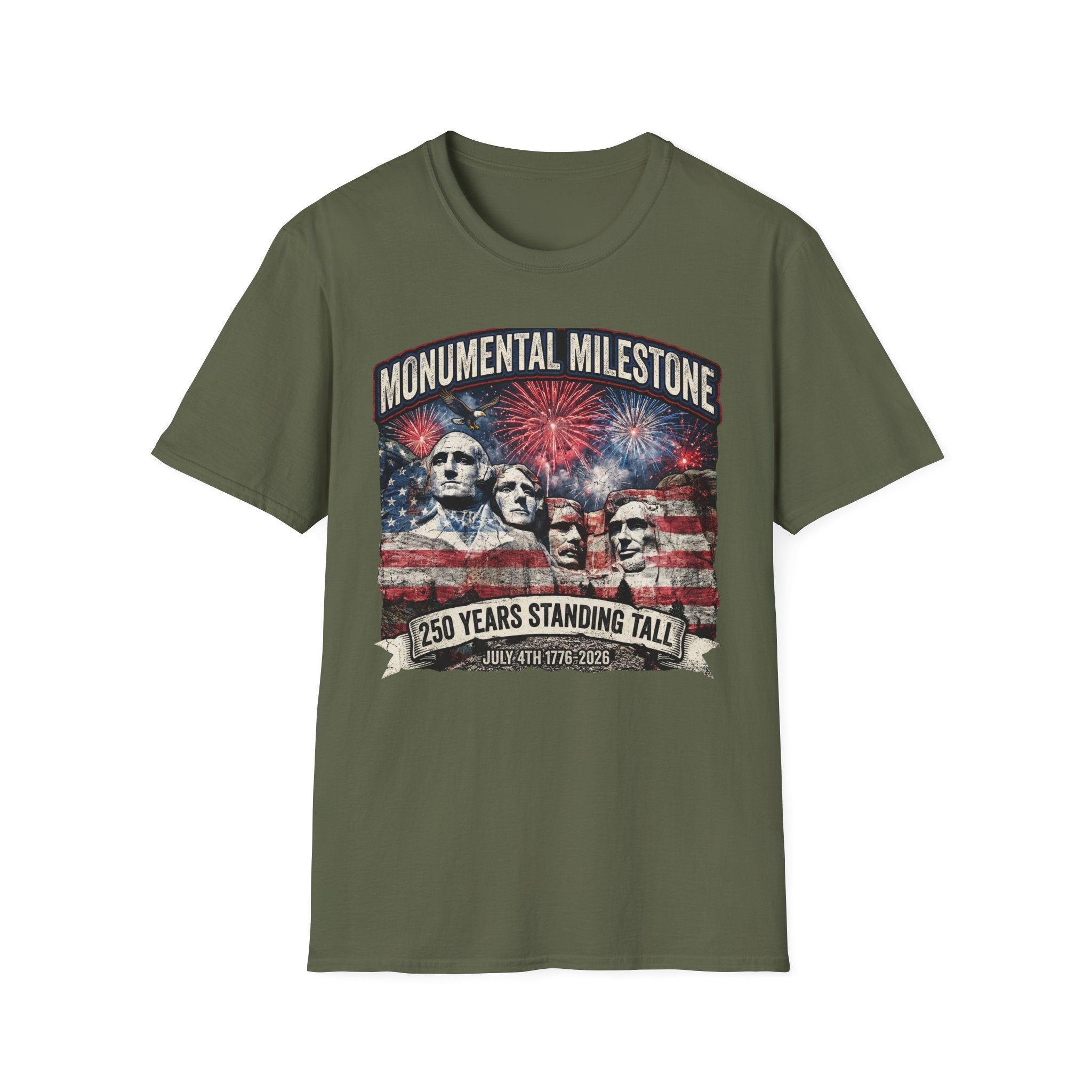 Mount Rushmore 250th Anniversary T-Shirt – "Monumental Milestone" Patriotic Fireworks Tee