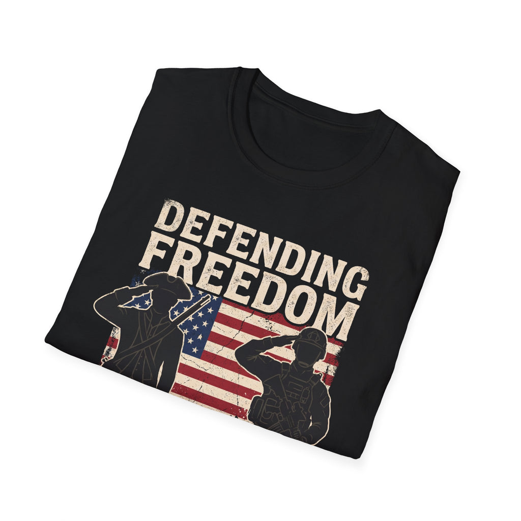 Defending Freedom T-Shirt — Patriotic Salute 1776–2026 American Flag Tee