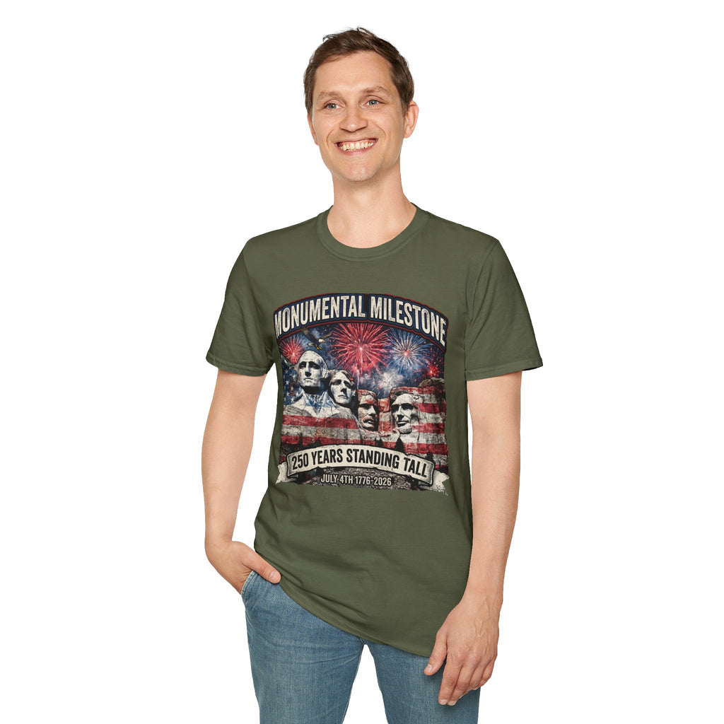 Mount Rushmore 250th Anniversary T-Shirt – "Monumental Milestone" Patriotic Fireworks Tee