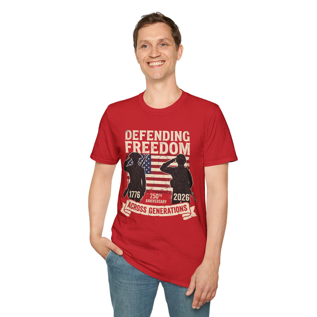 Defending Freedom T-Shirt — Patriotic Salute 1776–2026 American Flag Tee