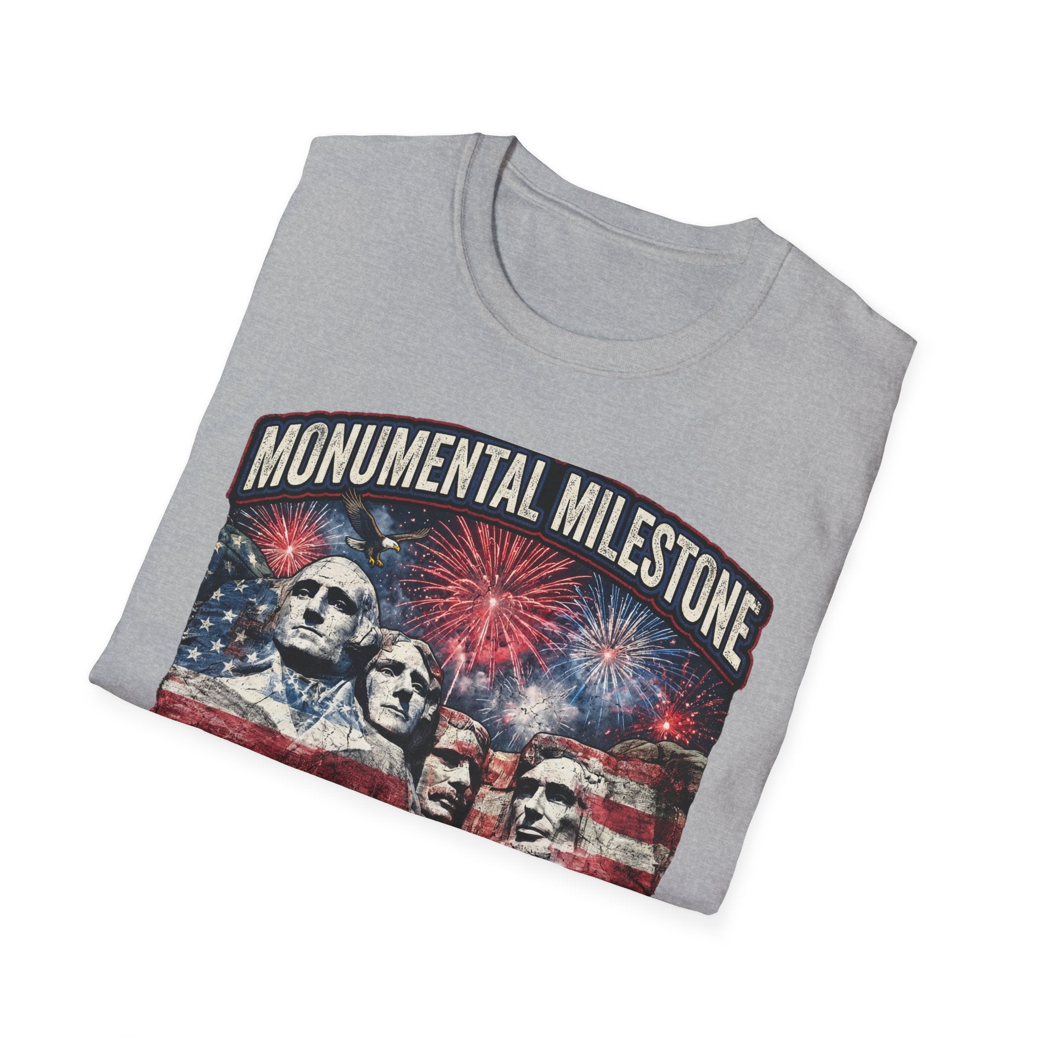 Mount Rushmore 250th Anniversary T-Shirt – "Monumental Milestone" Patriotic Fireworks Tee
