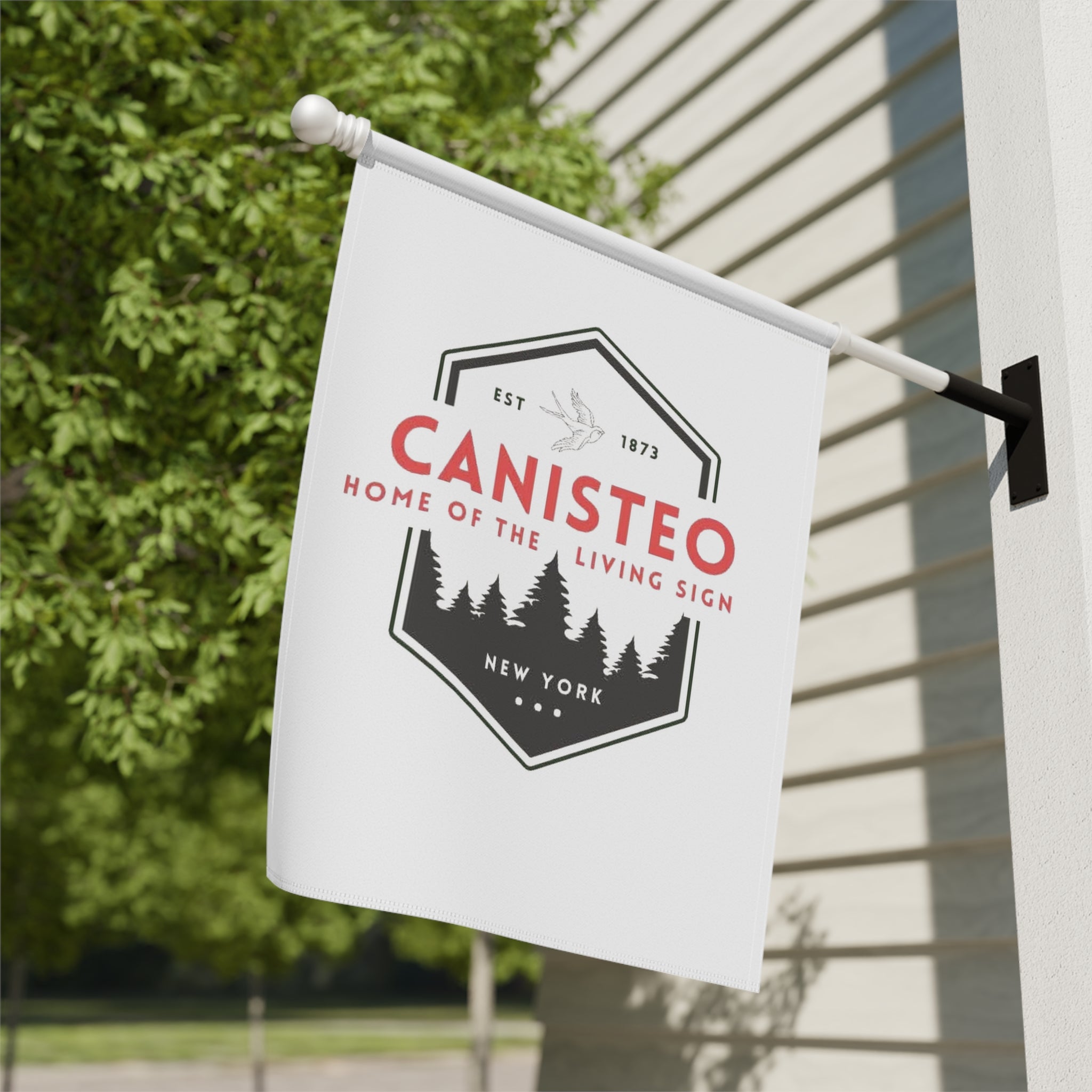 Canisteo Vintage Forest Garden Flag – Home of the Living Sign Decorative House Banner