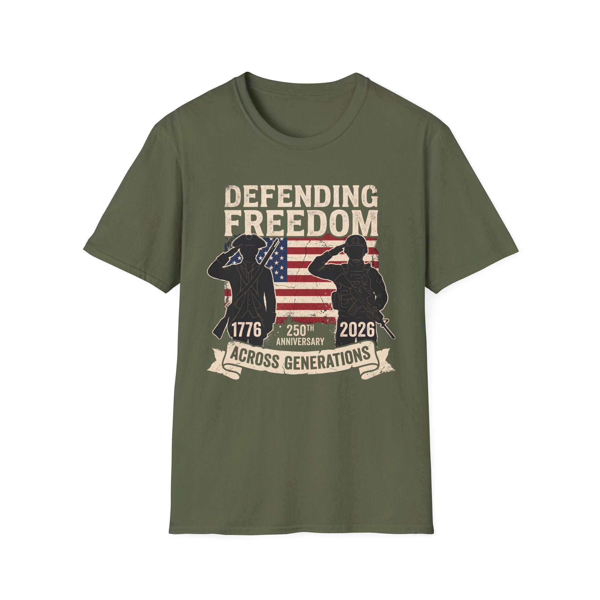 Defending Freedom T-Shirt — Patriotic Salute 1776–2026 American Flag Tee