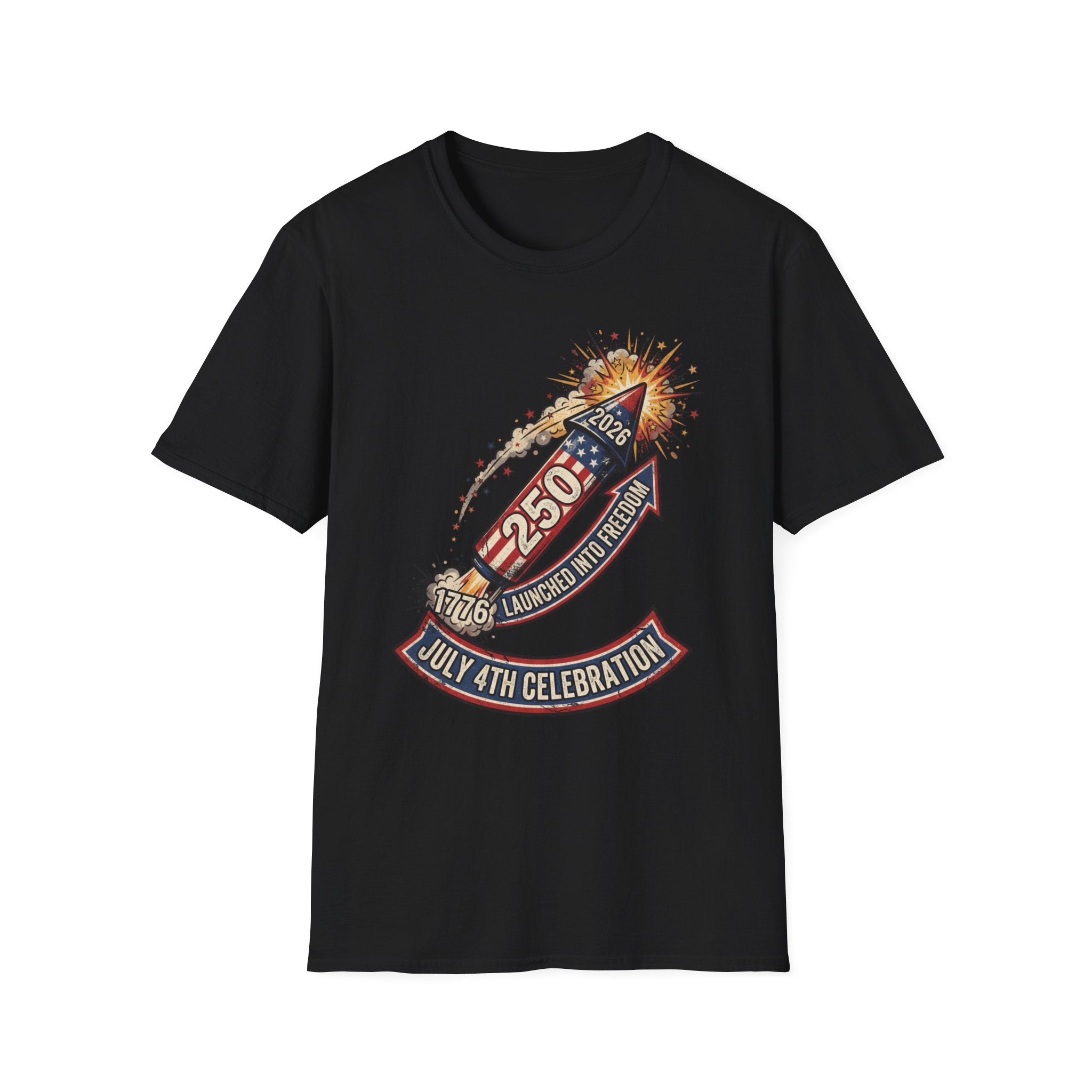 July 4th Rocket Firework T-Shirt — 250th American Independence Celebration Tee