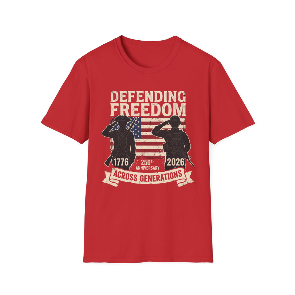 Defending Freedom T-Shirt — Patriotic Salute 1776–2026 American Flag Tee