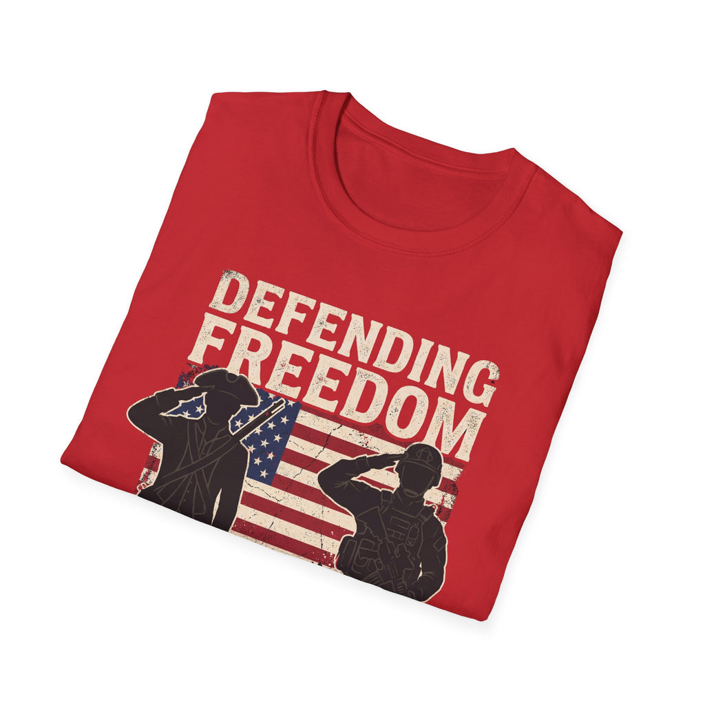 Defending Freedom T-Shirt — Patriotic Salute 1776–2026 American Flag Tee