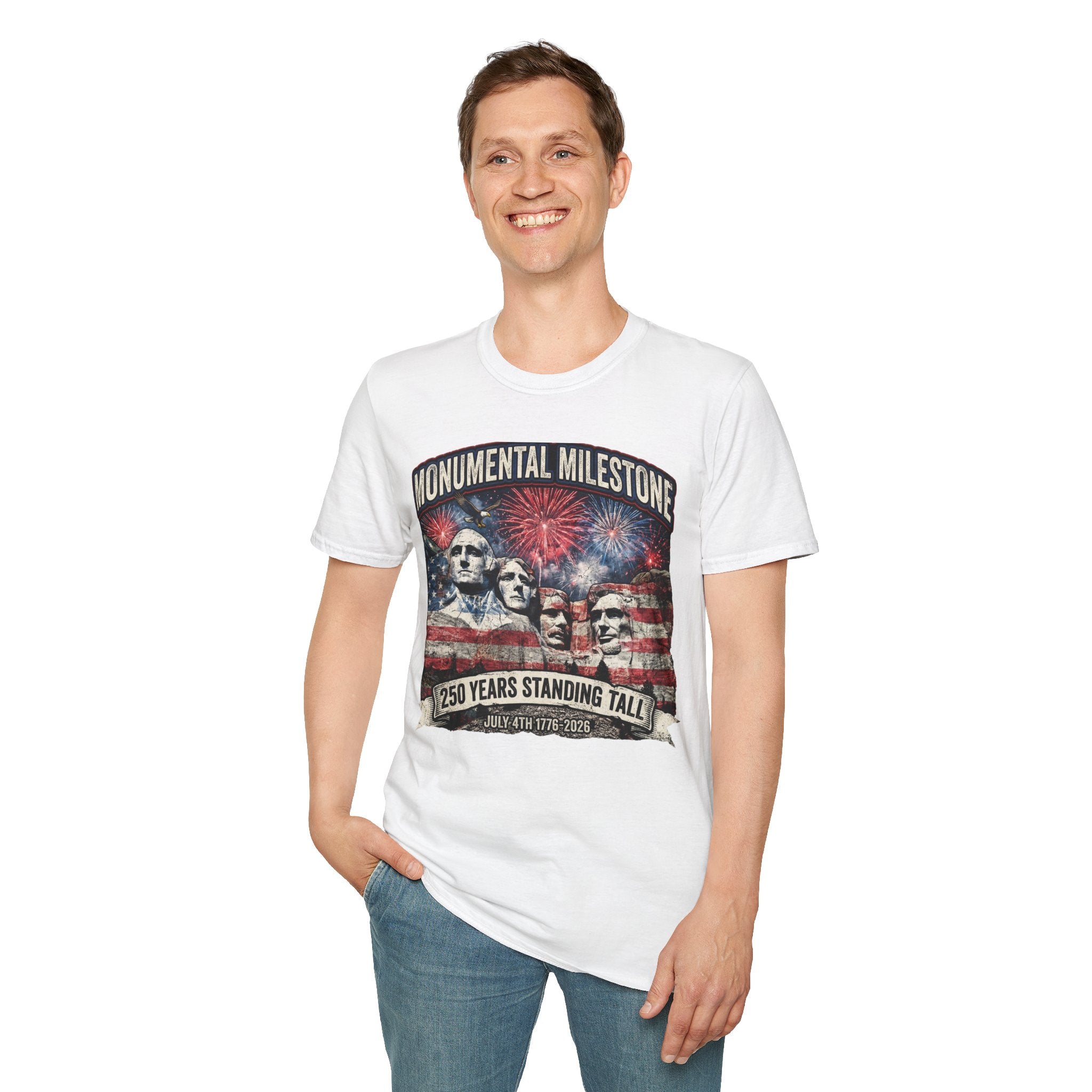Mount Rushmore 250th Anniversary T-Shirt – "Monumental Milestone" Patriotic Fireworks Tee