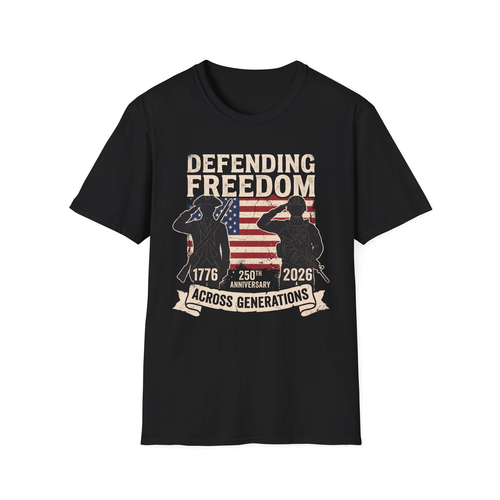 Defending Freedom T-Shirt — Patriotic Salute 1776–2026 American Flag Tee