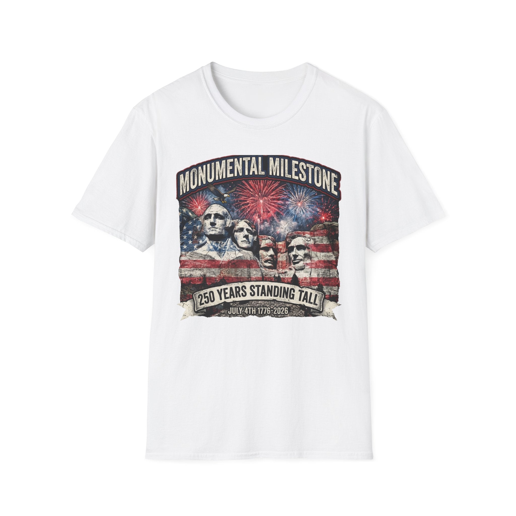 Mount Rushmore 250th Anniversary T-Shirt – "Monumental Milestone" Patriotic Fireworks Tee
