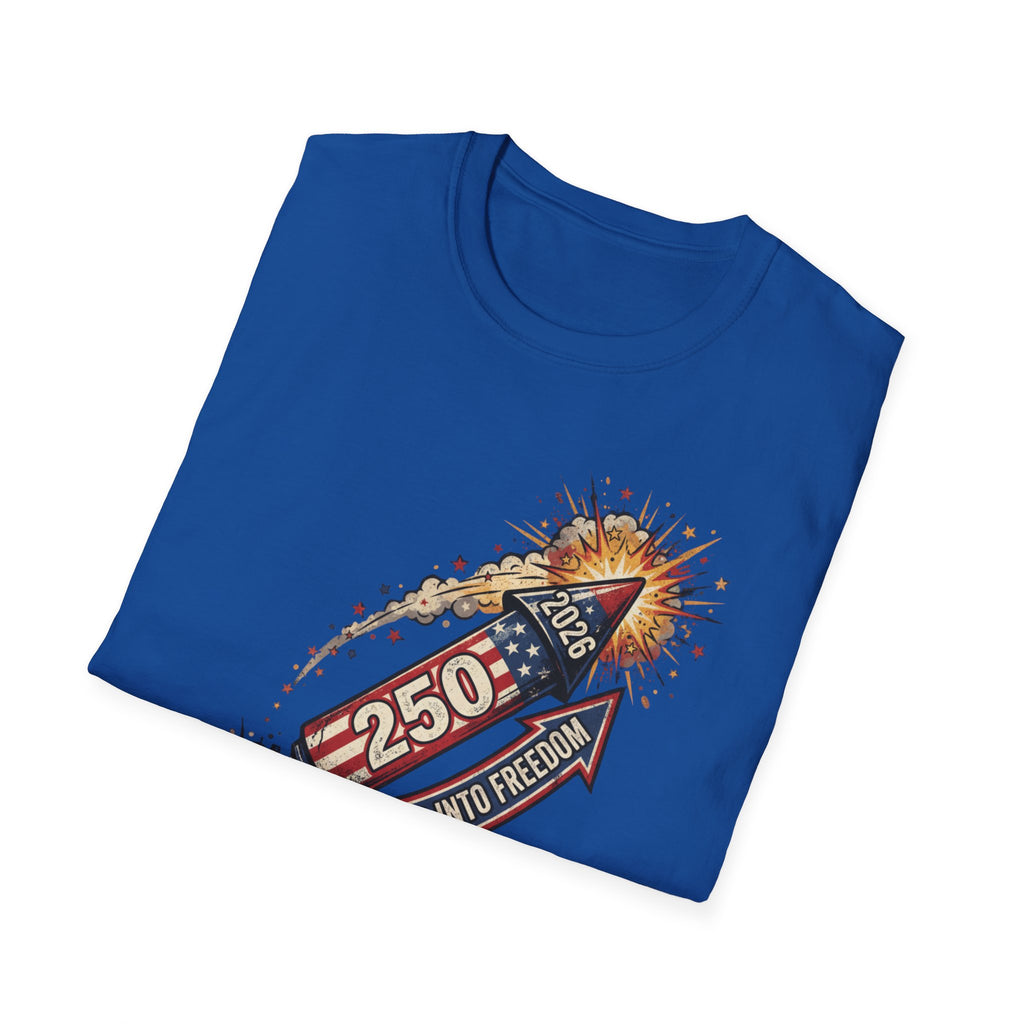July 4th Rocket Firework T-Shirt — 250th American Independence Celebration Tee
