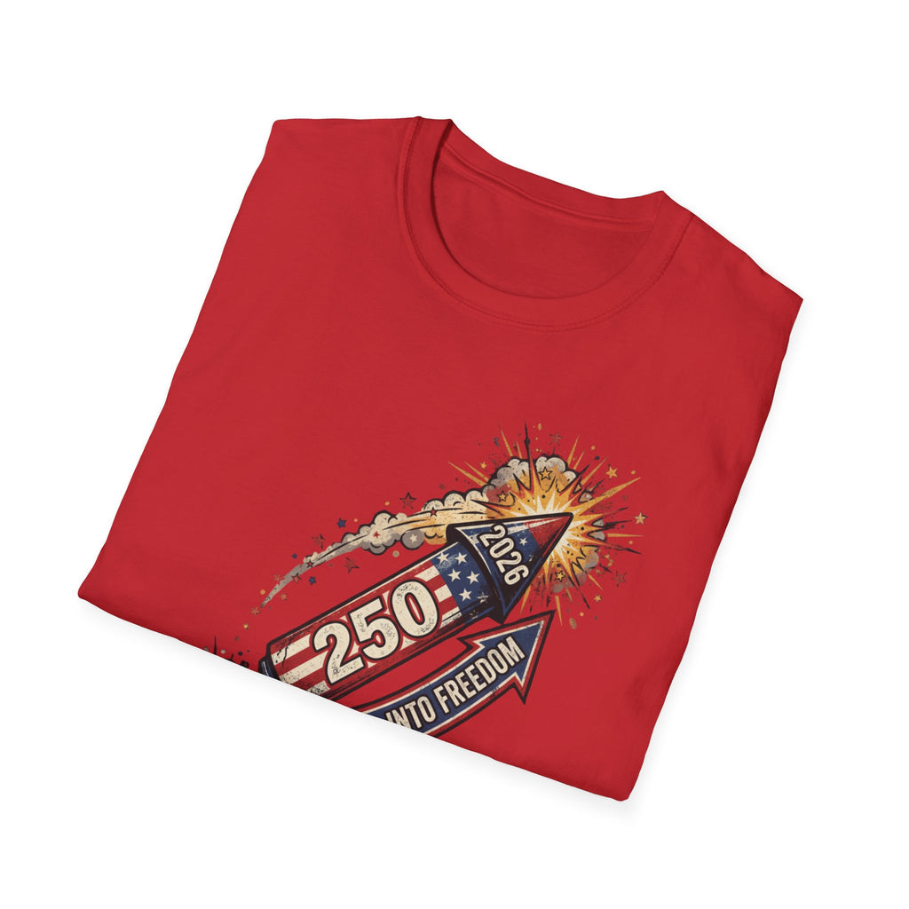 July 4th Rocket Firework T-Shirt — 250th American Independence Celebration Tee