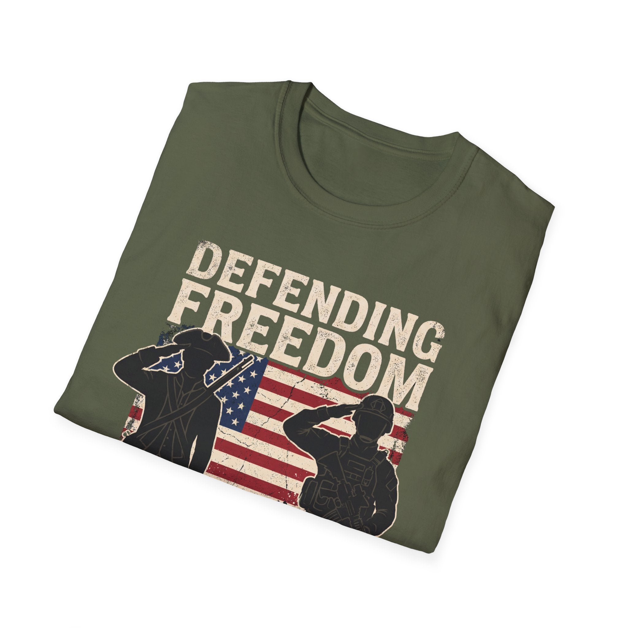 Defending Freedom T-Shirt — Patriotic Salute 1776–2026 American Flag Tee
