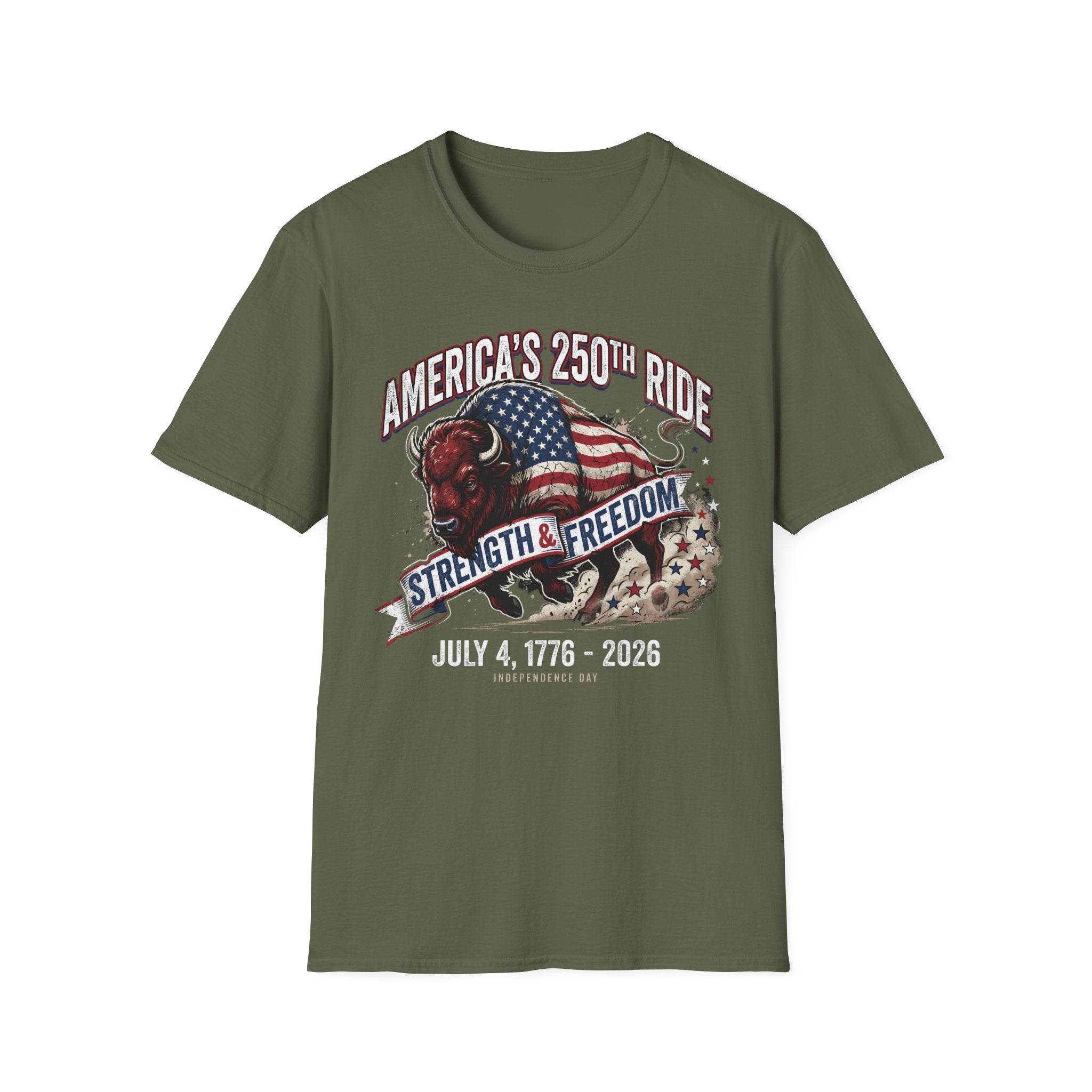 America's 250th Ride T-Shirt – Strength & Freedom Patriotic Buffalo Tee