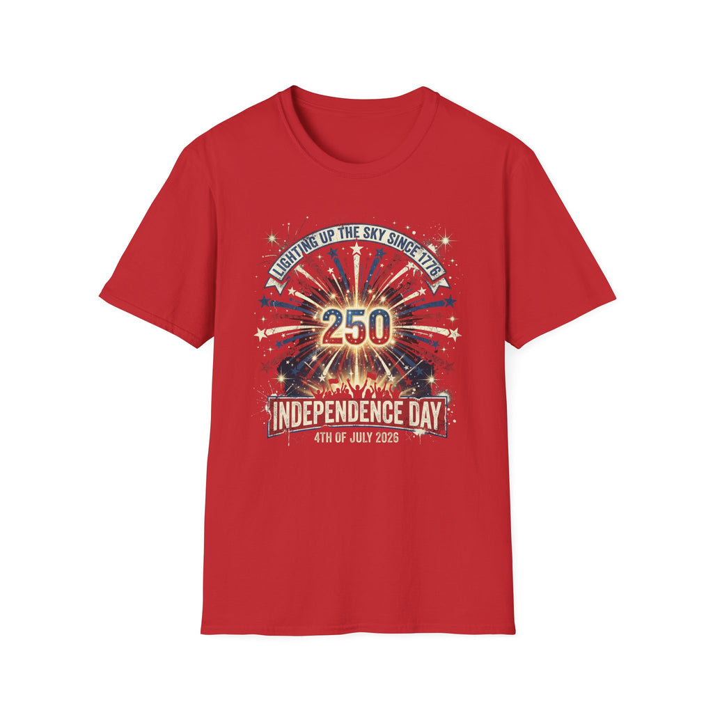 Independence Day 250th Celebration T-Shirt — "Lighting Up the Sky Since 1776" Patriotic Tee