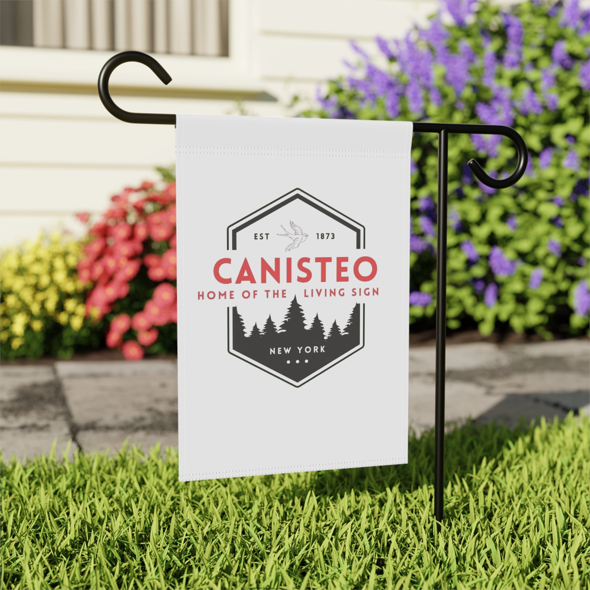 Canisteo Vintage Forest Garden Flag – Home of the Living Sign Decorative House Banner