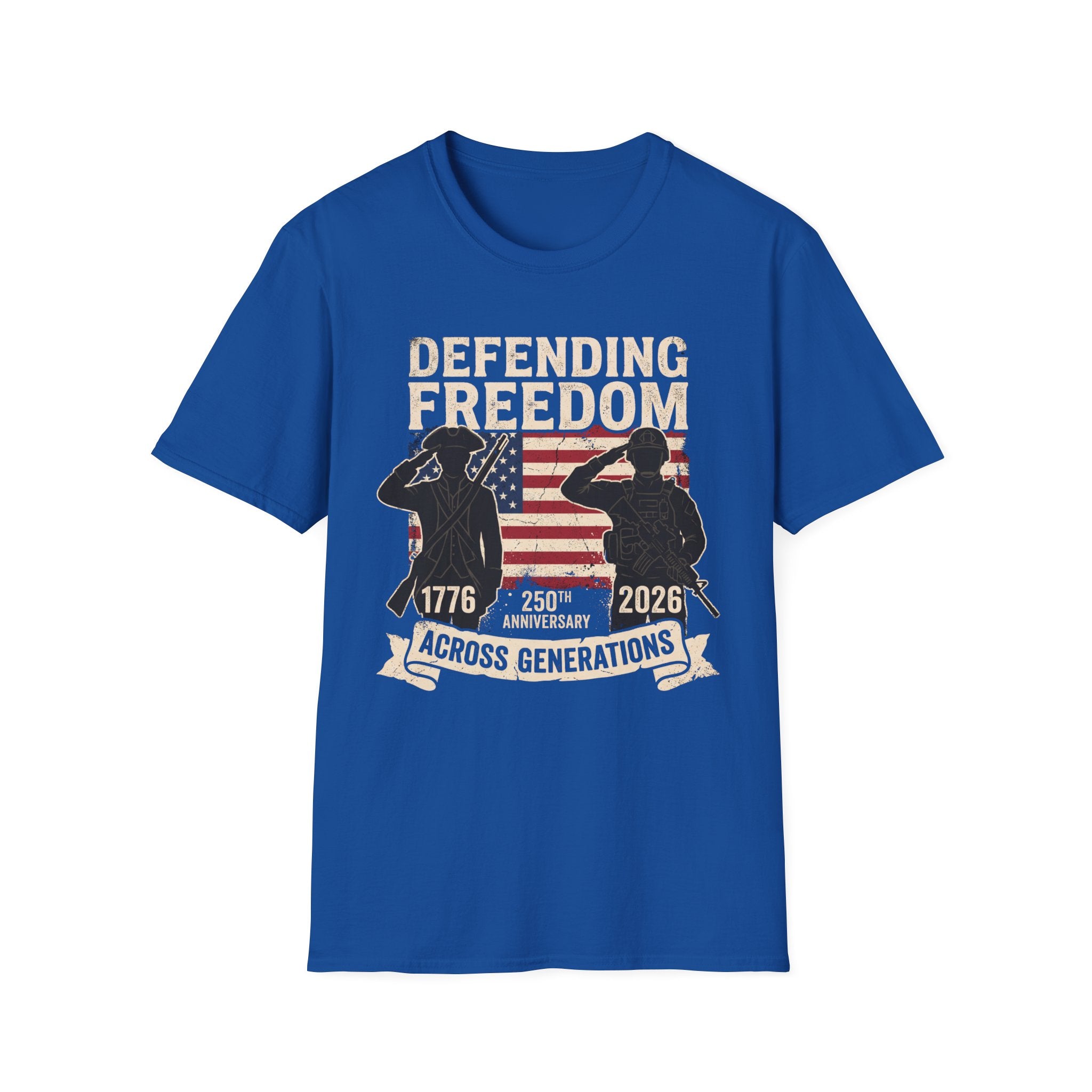 Defending Freedom T-Shirt — Patriotic Salute 1776–2026 American Flag Tee