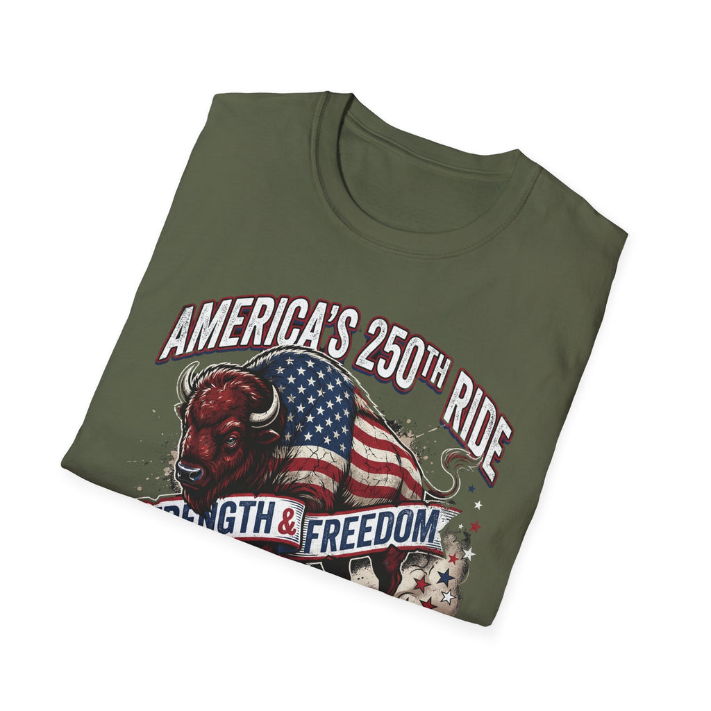 America's 250th Ride T-Shirt – Strength & Freedom Patriotic Buffalo Tee