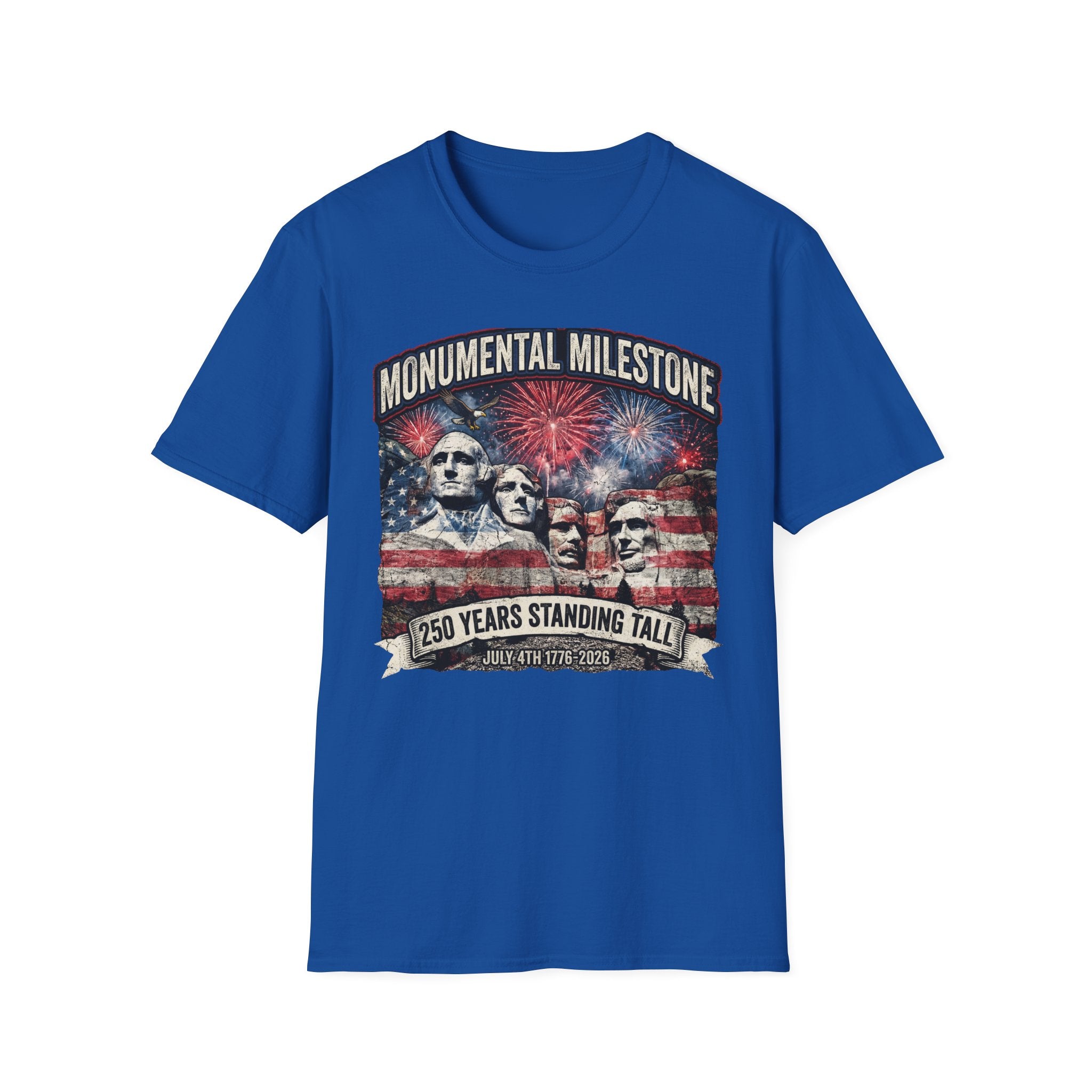 Mount Rushmore 250th Anniversary T-Shirt – "Monumental Milestone" Patriotic Fireworks Tee