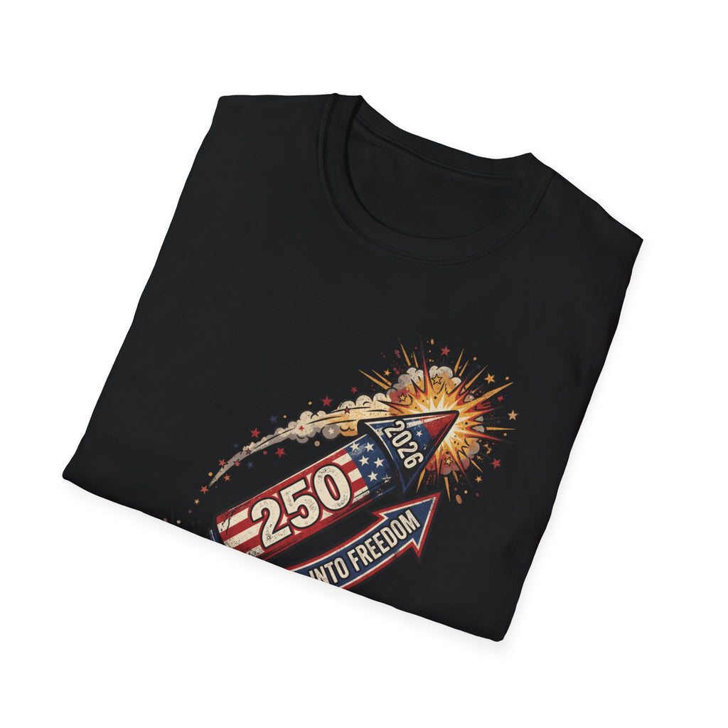 July 4th Rocket Firework T-Shirt — 250th American Independence Celebration Tee