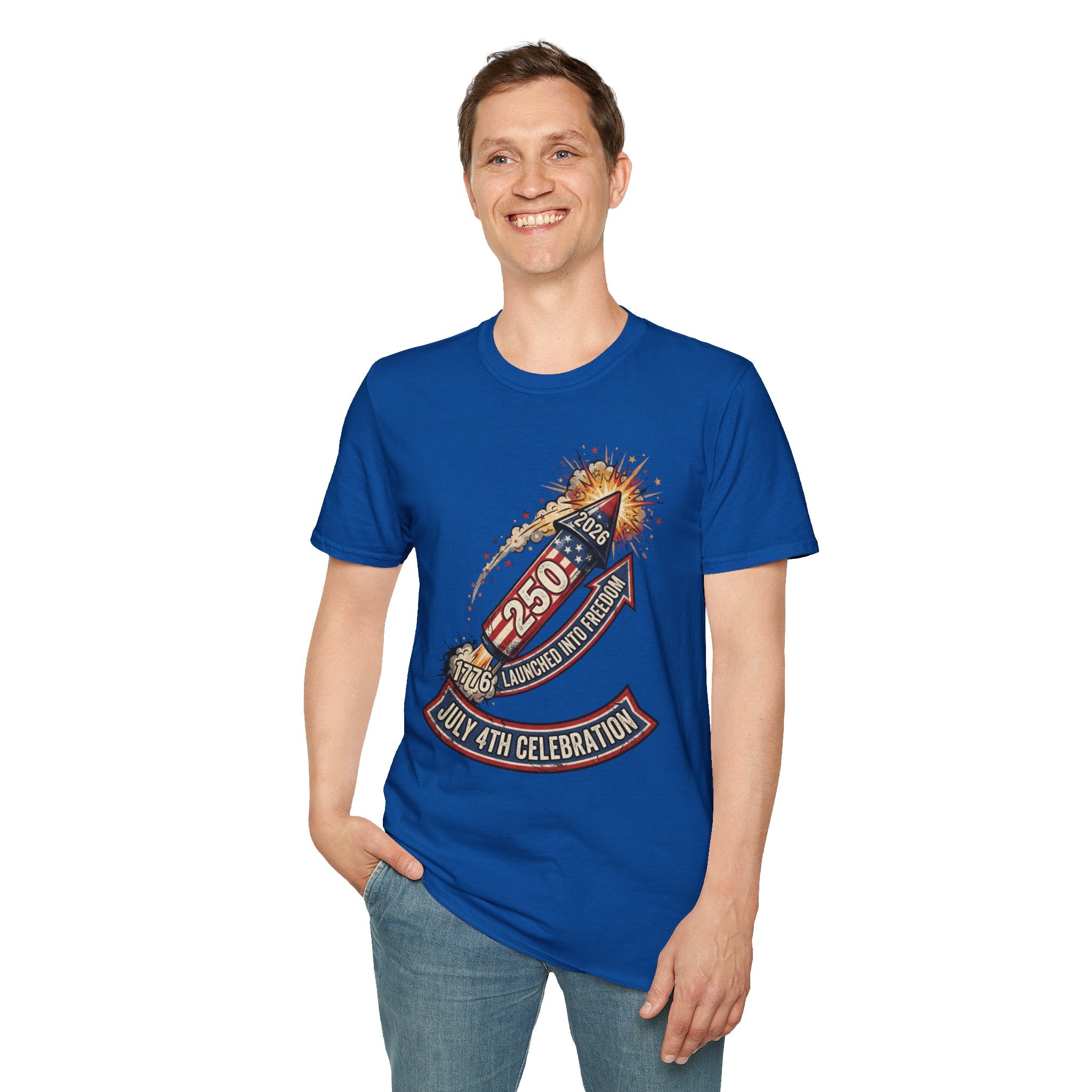 July 4th Rocket Firework T-Shirt — 250th American Independence Celebration Tee