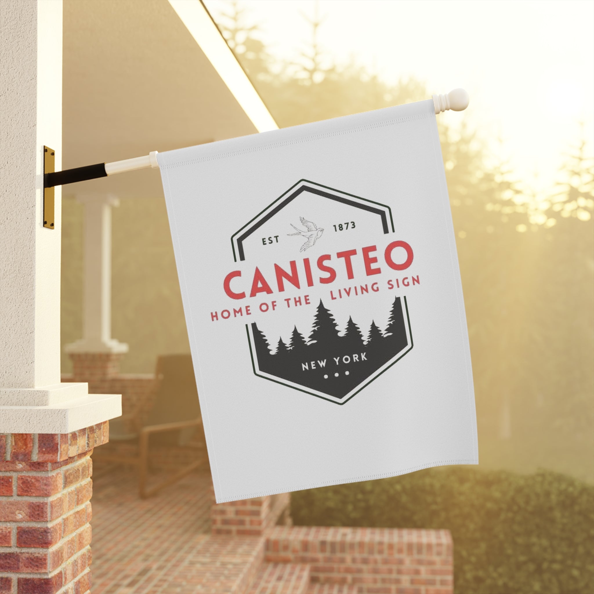 Canisteo Vintage Forest Garden Flag – Home of the Living Sign Decorative House Banner