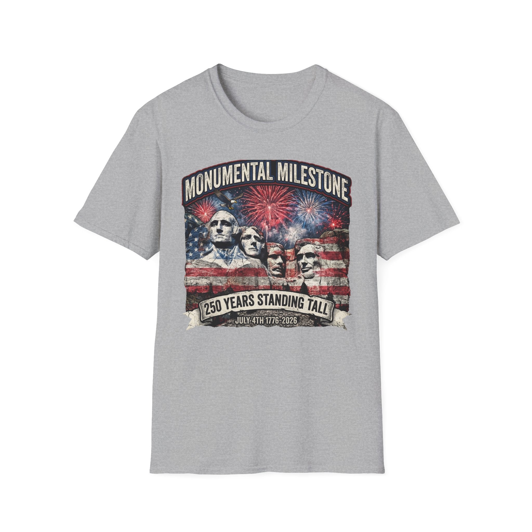 Mount Rushmore 250th Anniversary T-Shirt – "Monumental Milestone" Patriotic Fireworks Tee